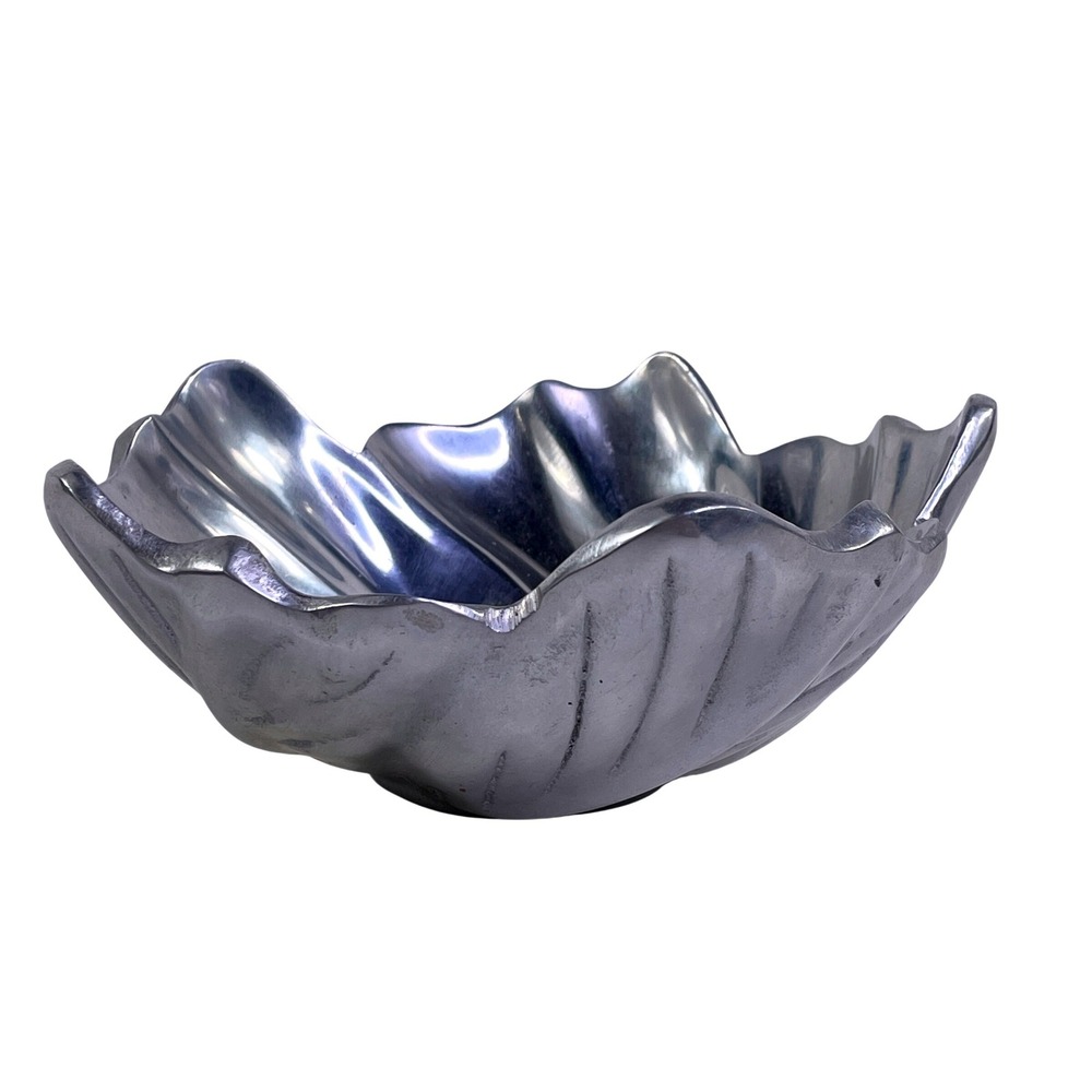 Holland Boone Polished Pewter Scalloped Leaf Bowl Silver Tarnish Free Mexico